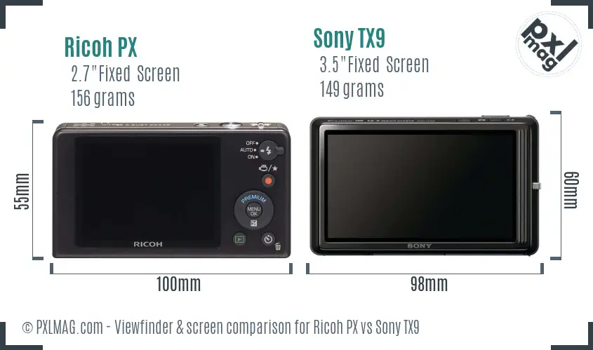 Ricoh PX vs Sony TX9 Screen and Viewfinder comparison