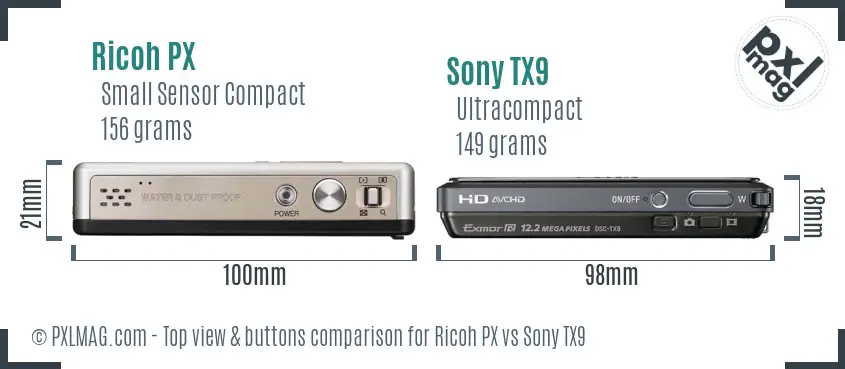 Ricoh PX vs Sony TX9 top view buttons comparison