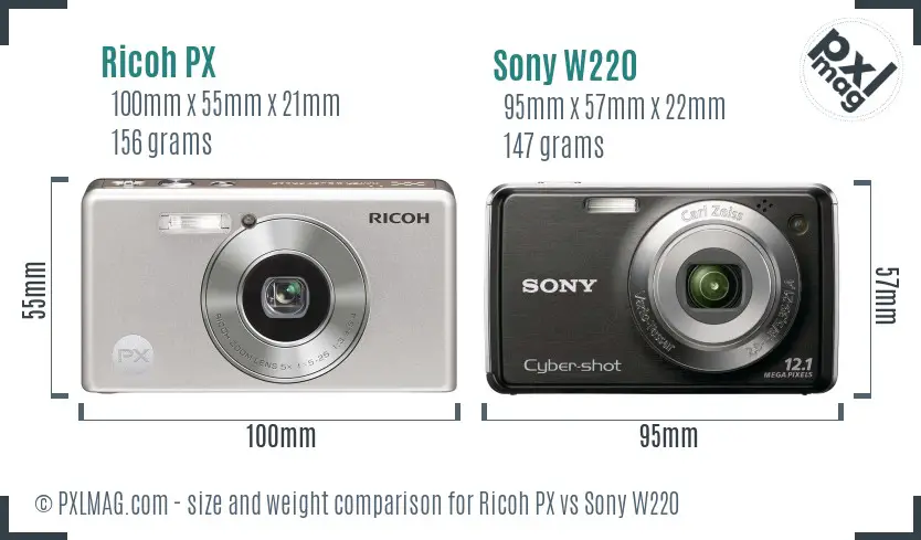 Ricoh PX vs Sony W220 size comparison