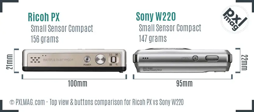 Ricoh PX vs Sony W220 top view buttons comparison