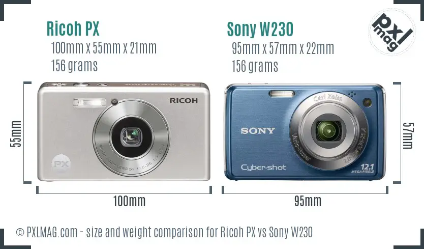 Ricoh PX vs Sony W230 size comparison