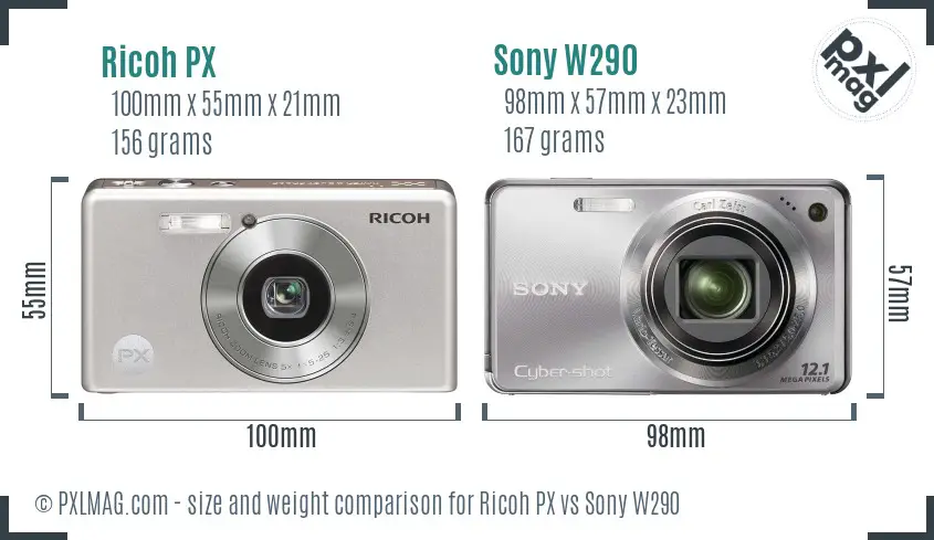 Ricoh PX vs Sony W290 size comparison