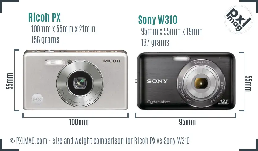 Ricoh PX vs Sony W310 size comparison