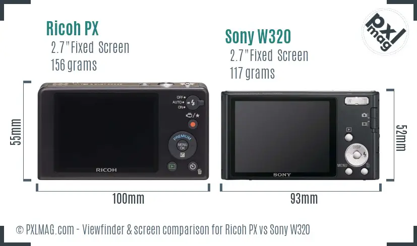 Ricoh PX vs Sony W320 Screen and Viewfinder comparison