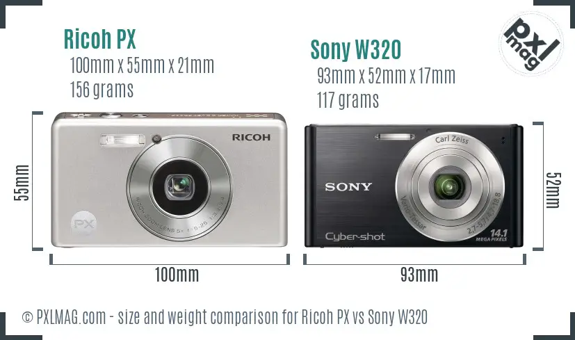 Ricoh PX vs Sony W320 size comparison