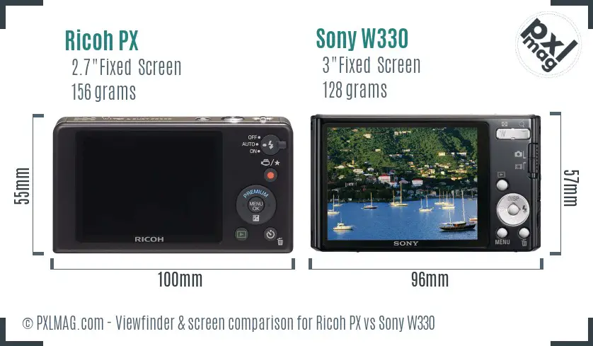 Ricoh PX vs Sony W330 Screen and Viewfinder comparison