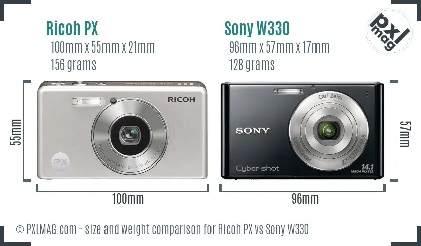 Ricoh PX vs Sony W330 size comparison