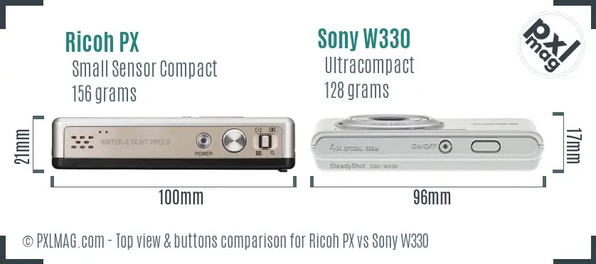 Ricoh PX vs Sony W330 top view buttons comparison