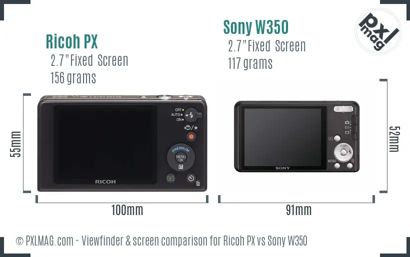 Ricoh PX vs Sony W350 Screen and Viewfinder comparison