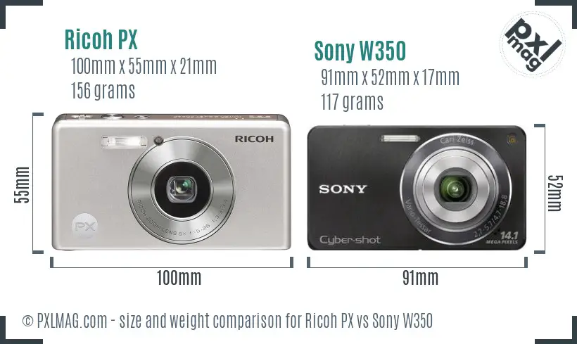 Ricoh PX vs Sony W350 size comparison