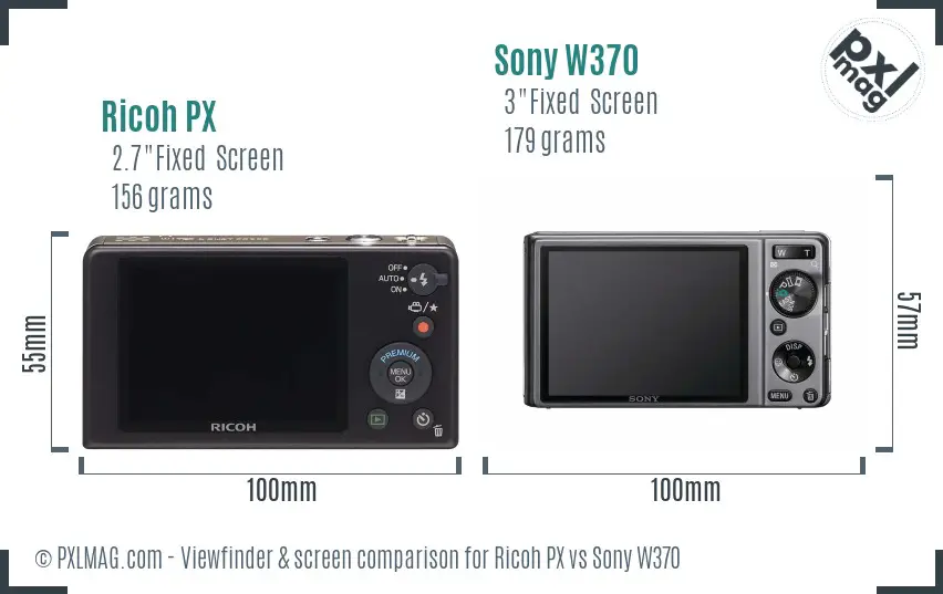 Ricoh PX vs Sony W370 Screen and Viewfinder comparison