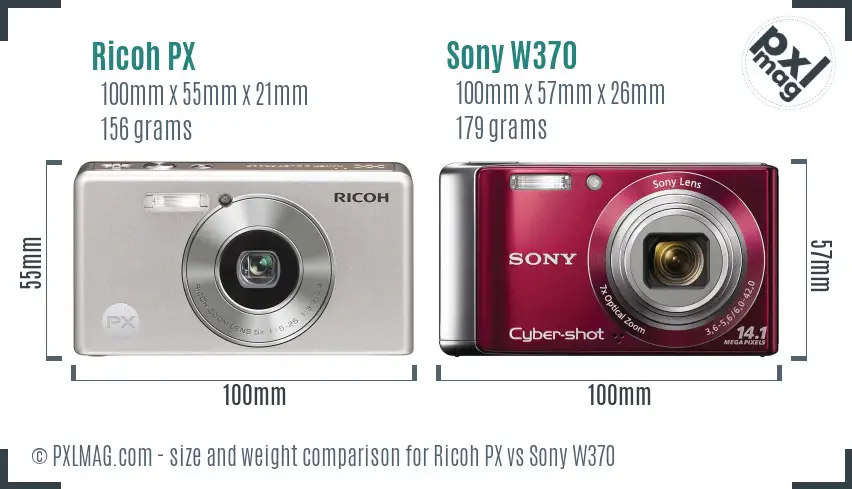 Ricoh PX vs Sony W370 size comparison