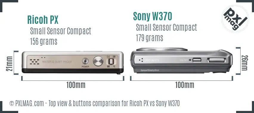 Ricoh PX vs Sony W370 top view buttons comparison