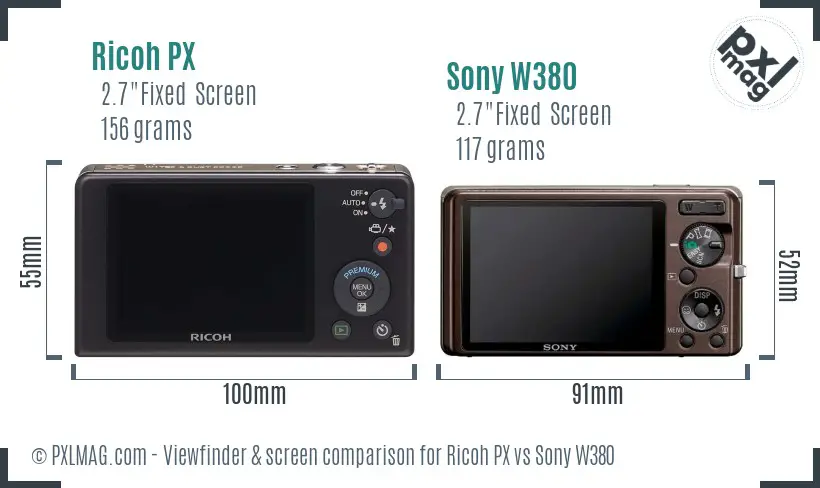 Ricoh PX vs Sony W380 Screen and Viewfinder comparison
