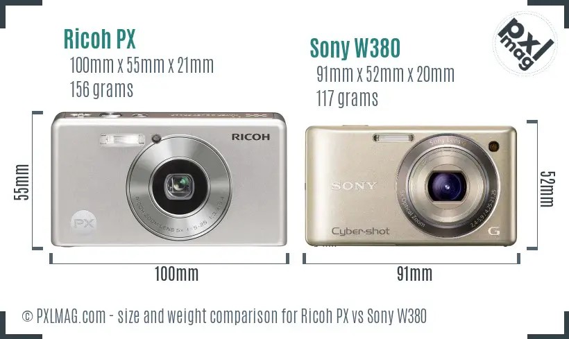 Ricoh PX vs Sony W380 size comparison