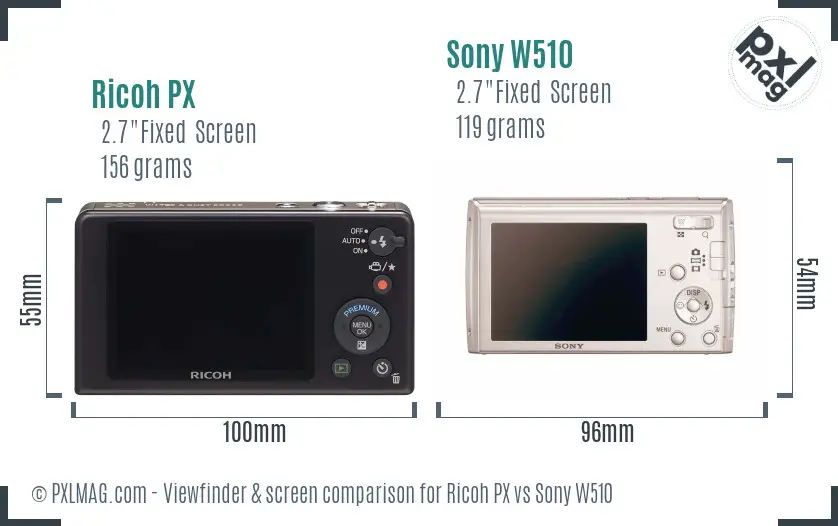 Ricoh PX vs Sony W510 Screen and Viewfinder comparison
