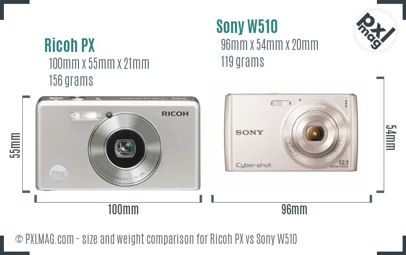 Ricoh PX vs Sony W510 size comparison