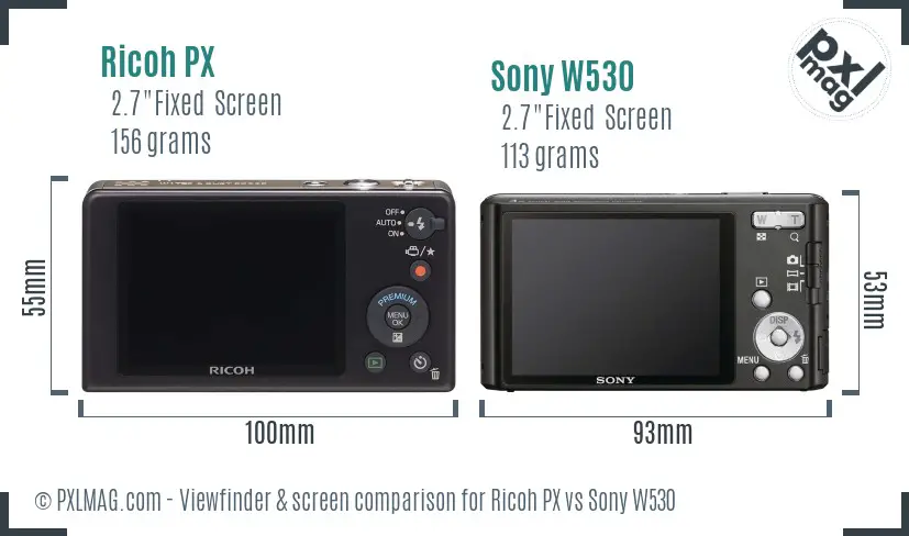 Ricoh PX vs Sony W530 Screen and Viewfinder comparison