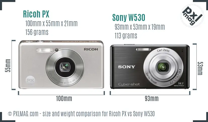 Ricoh PX vs Sony W530 size comparison