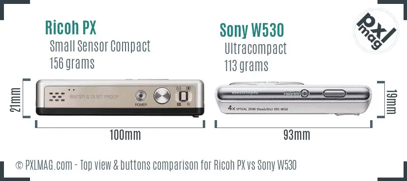 Ricoh PX vs Sony W530 top view buttons comparison