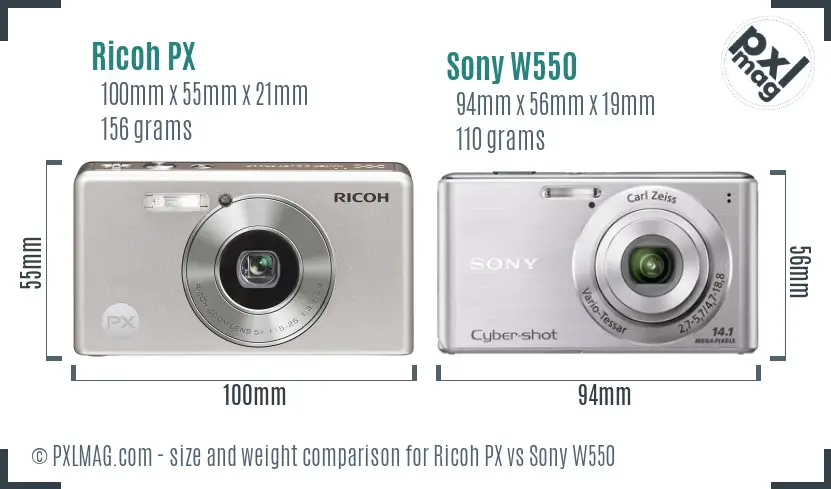 Ricoh PX vs Sony W550 size comparison