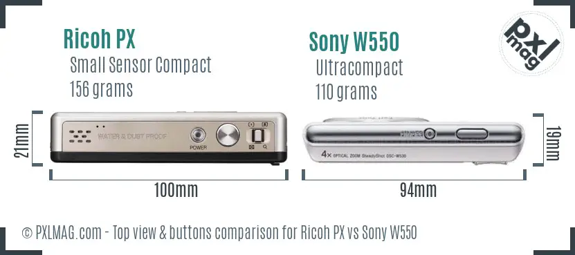 Ricoh PX vs Sony W550 top view buttons comparison