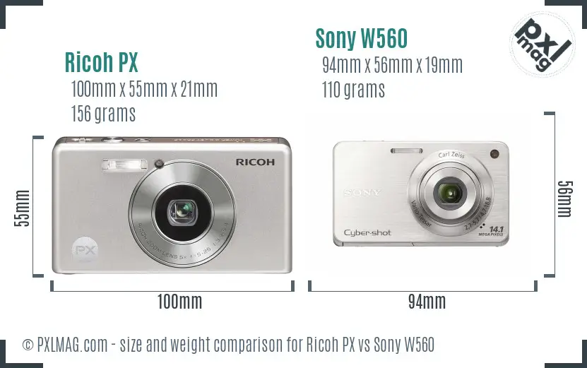 Ricoh PX vs Sony W560 size comparison