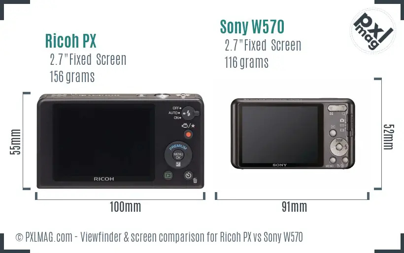 Ricoh PX vs Sony W570 Screen and Viewfinder comparison