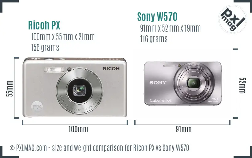 Ricoh PX vs Sony W570 size comparison