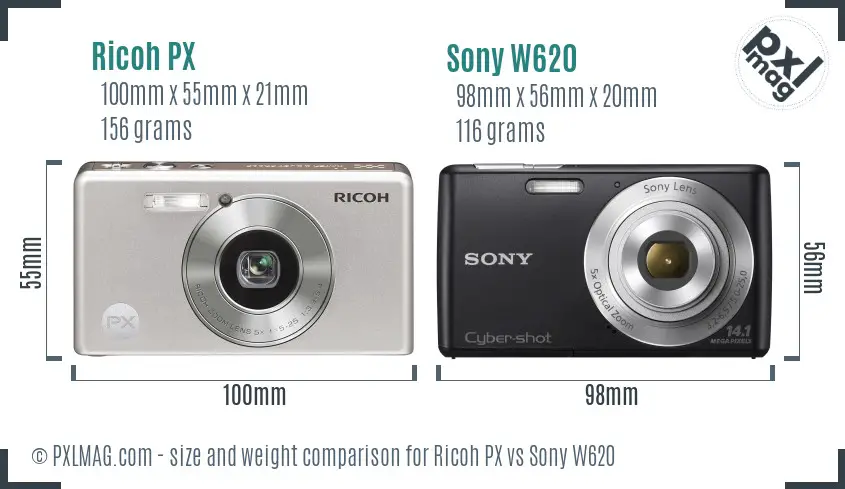 Ricoh PX vs Sony W620 size comparison