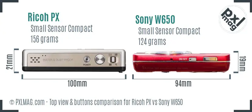 Ricoh PX vs Sony W650 top view buttons comparison