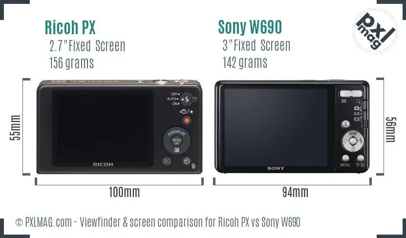 Ricoh PX vs Sony W690 Screen and Viewfinder comparison