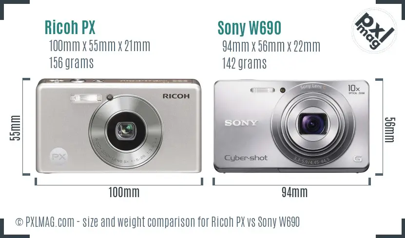 Ricoh PX vs Sony W690 size comparison