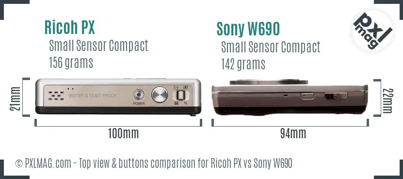 Ricoh PX vs Sony W690 top view buttons comparison