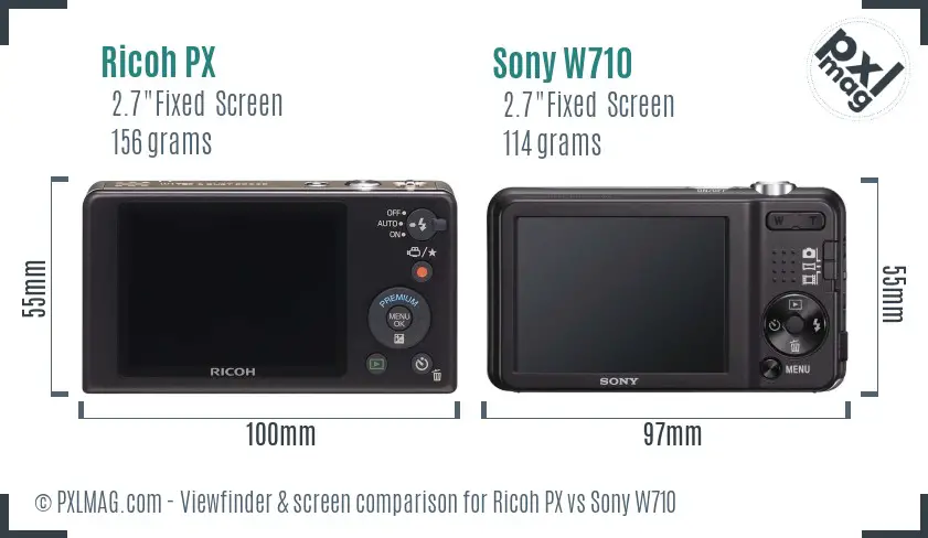 Ricoh PX vs Sony W710 Screen and Viewfinder comparison