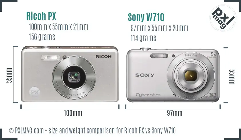 Ricoh PX vs Sony W710 size comparison