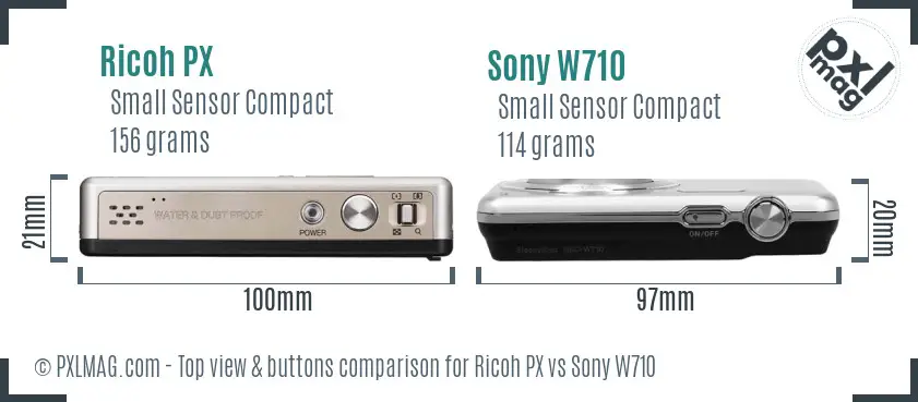 Ricoh PX vs Sony W710 top view buttons comparison