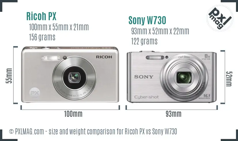 Ricoh PX vs Sony W730 size comparison