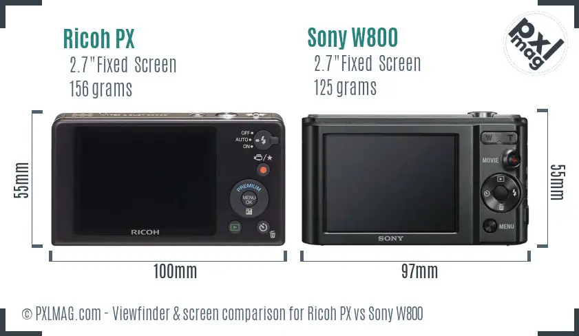 Ricoh PX vs Sony W800 Screen and Viewfinder comparison