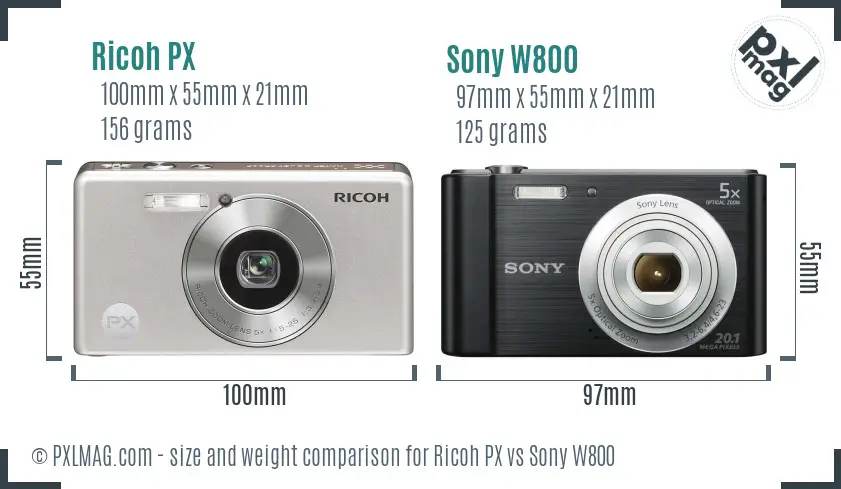 Ricoh PX vs Sony W800 size comparison