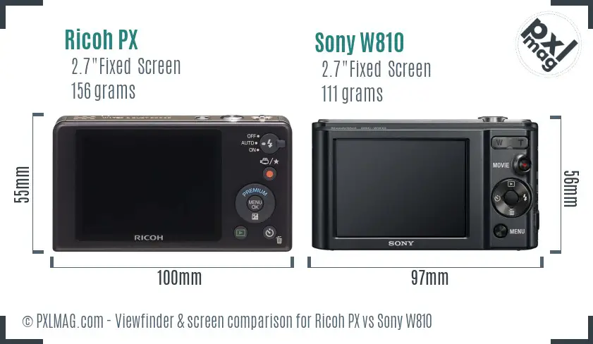 Ricoh PX vs Sony W810 Screen and Viewfinder comparison