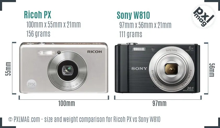 Ricoh PX vs Sony W810 size comparison