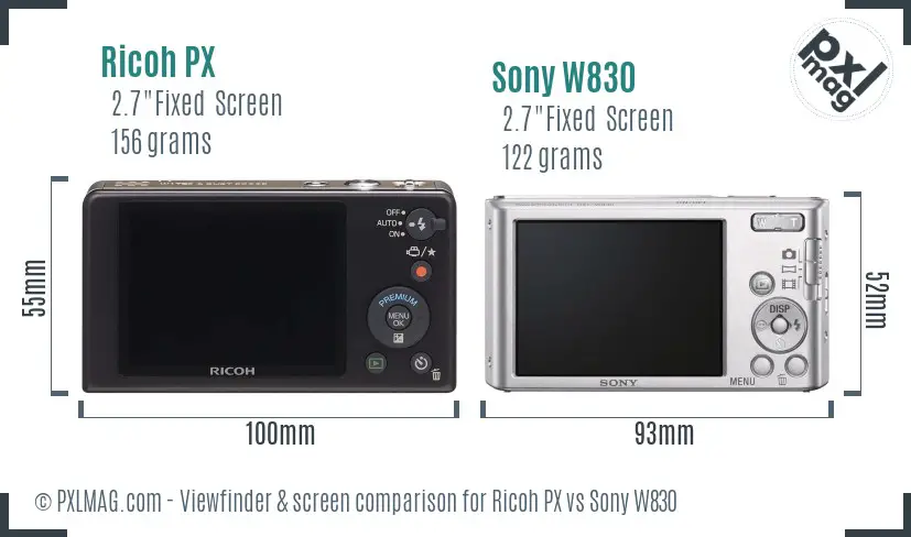 Ricoh PX vs Sony W830 Screen and Viewfinder comparison Ricoh PX vs Sony W830 Screen and Viewfinder comparison