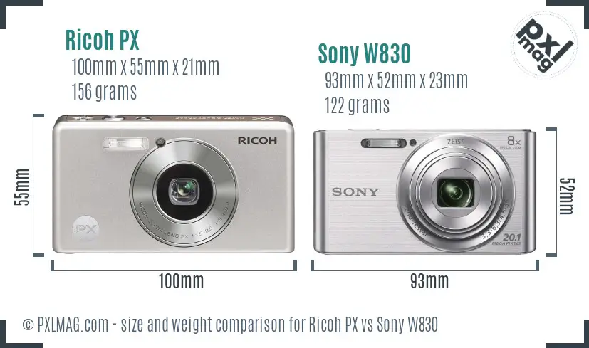 Ricoh PX vs Sony W830 size comparison