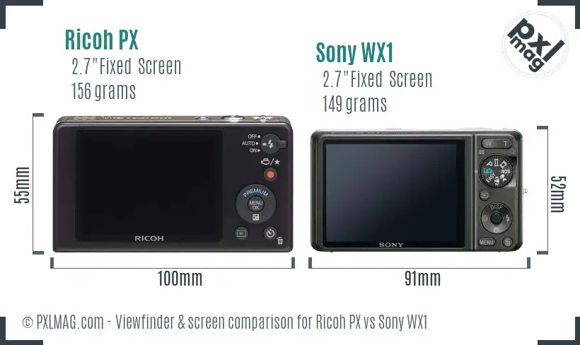 Ricoh PX vs Sony WX1 Screen and Viewfinder comparison