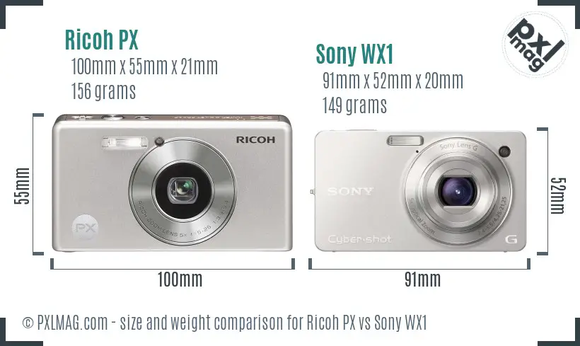 Ricoh PX vs Sony WX1 size comparison