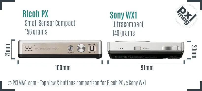 Ricoh PX vs Sony WX1 top view buttons comparison