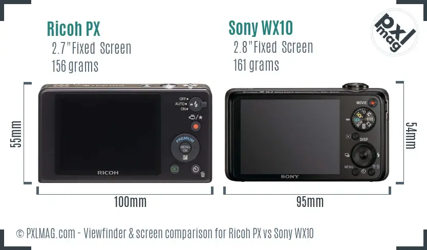 Ricoh PX vs Sony WX10 Screen and Viewfinder comparison