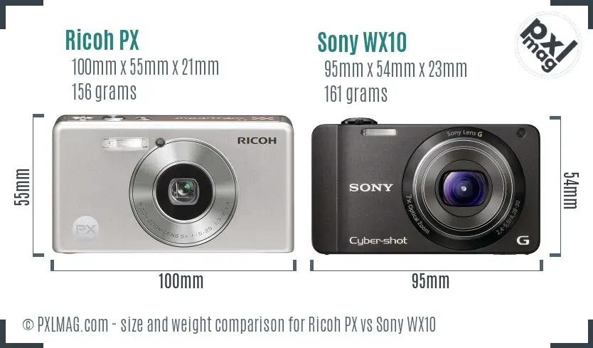 Ricoh PX vs Sony WX10 size comparison