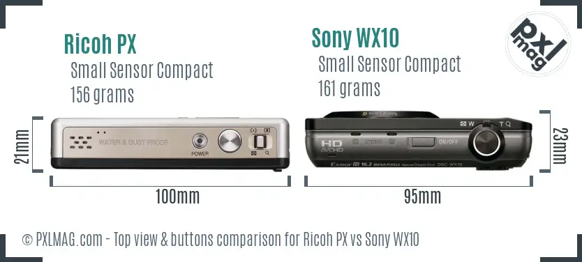 Ricoh PX vs Sony WX10 top view buttons comparison